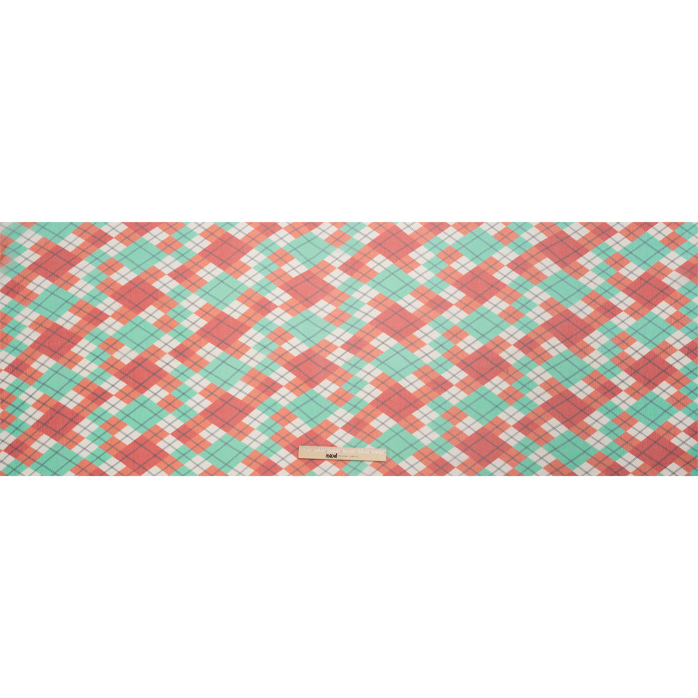 Red, Mint and Cream Argyle Crinkled Silk Chiffon Drape