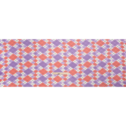 Purple, Red and Cream Argyle Crinkled Silk Chiffon Drape
