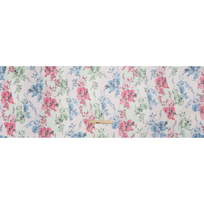 Green, Blue and Pink Floral Wavy Stripes Silk Chiffon Drape