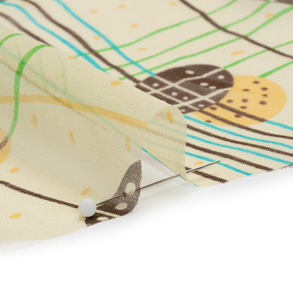 Yellow, Brown and Blue Baked Goods Grid Silk Chiffon Folded