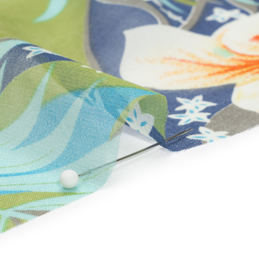 Blue, Green and Orange Tropical Flora Silk Chiffon Folded