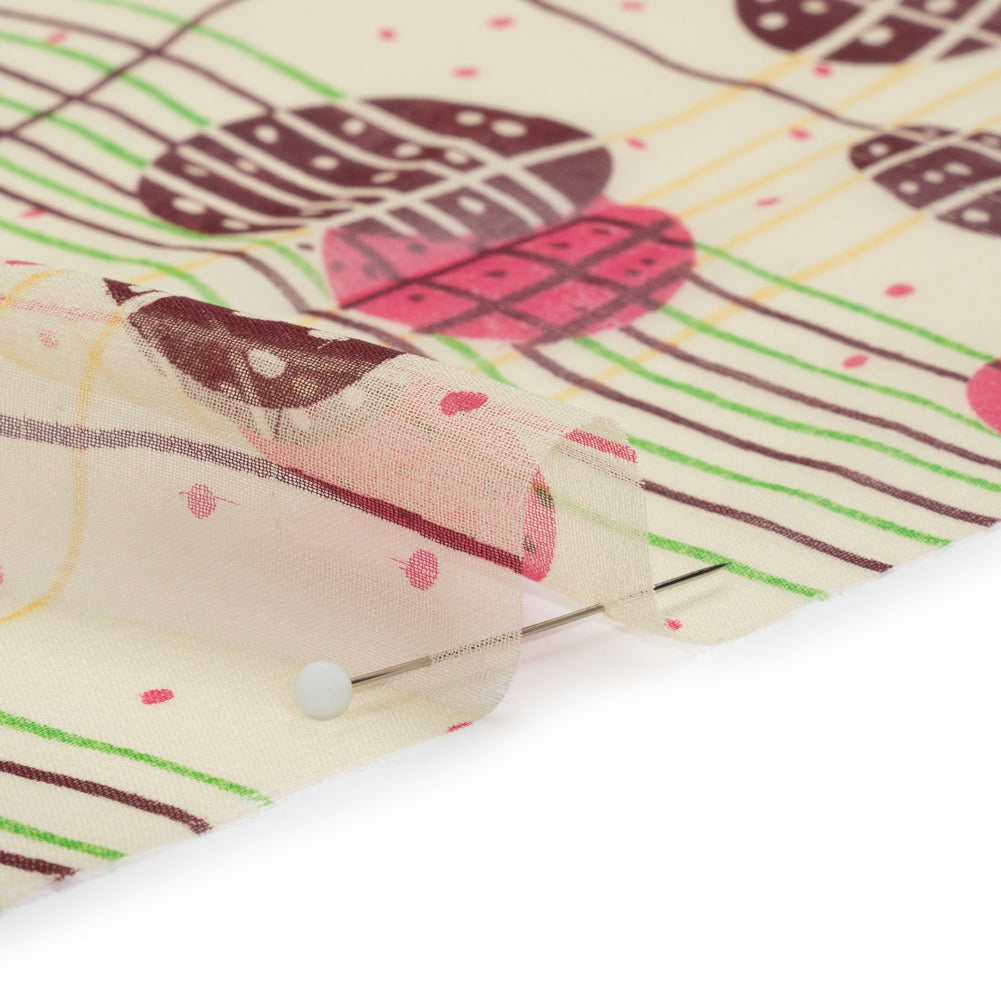 Pale Yellow, Berry Red and Brown Baked Goods Grid Silk Chiffon Folded