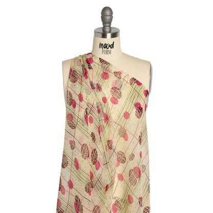 Pale Yellow, Berry Red and Brown Baked Goods Grid Silk Chiffon Detail
