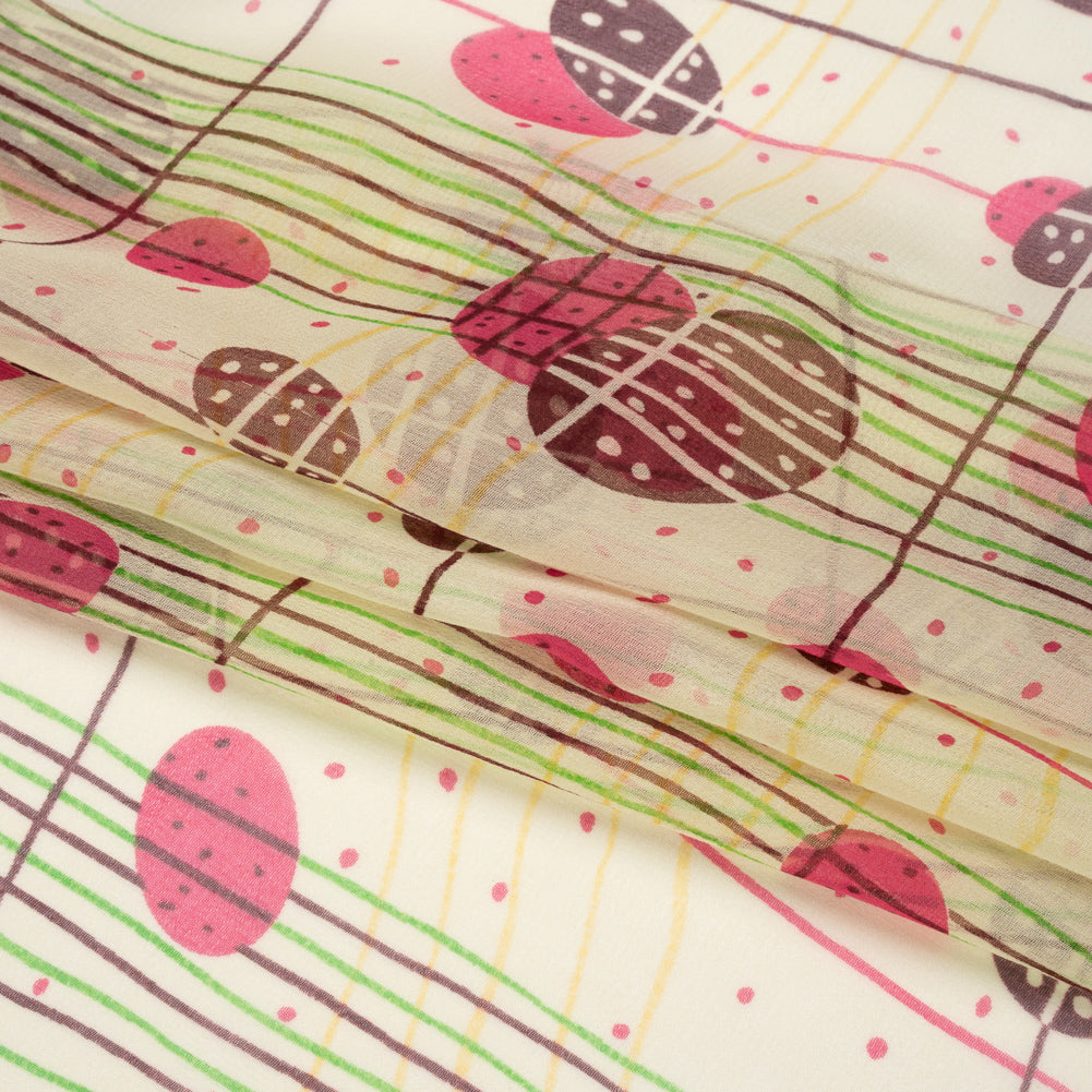 Pale Yellow, Berry Red and Brown Baked Goods Grid Silk Chiffon Full