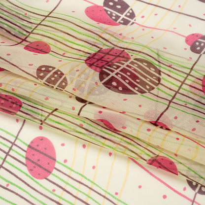 Pale Yellow, Berry Red and Brown Baked Goods Grid Silk Chiffon Full