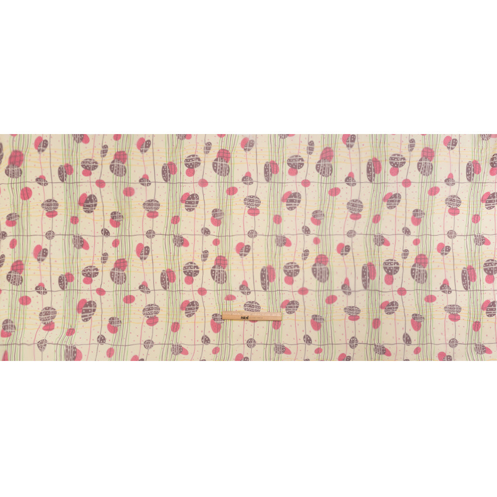 Pale Yellow, Berry Red and Brown Baked Goods Grid Silk Chiffon Drape