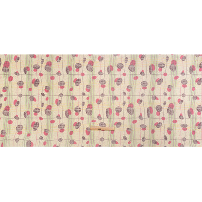 Pale Yellow, Berry Red and Brown Baked Goods Grid Silk Chiffon Drape