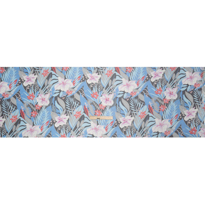 Blue, Black and Red Tropical Flora Silk Chiffon Drape