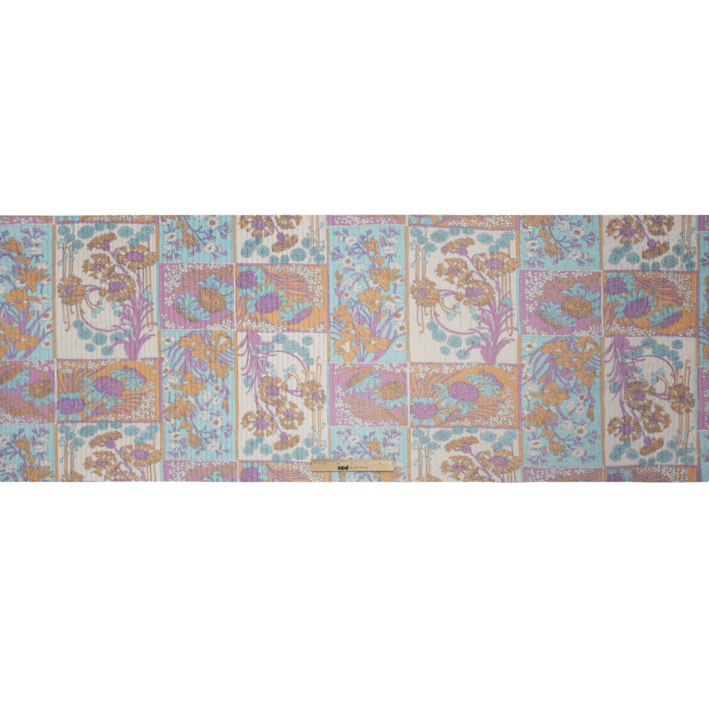 Orchid, Creamsicle and Blue Floral Patchwork Metallic Pinstriped Silk Chiffon Drape