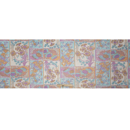 Orchid, Creamsicle and Blue Floral Patchwork Metallic Pinstriped Silk Chiffon Drape