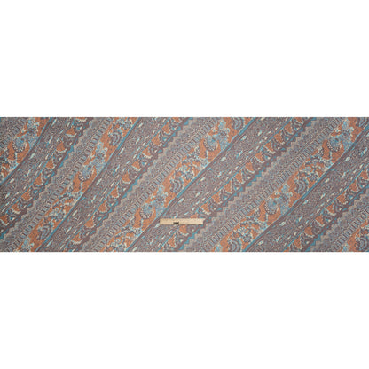 Brown, Orange and Teal Floral and Geometric Diagonal Stripes Silk Chiffon Drape
