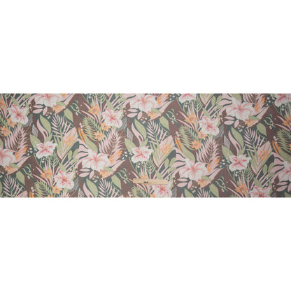 Green, Brown and Pink Tropical Flora Silk Chiffon Drape