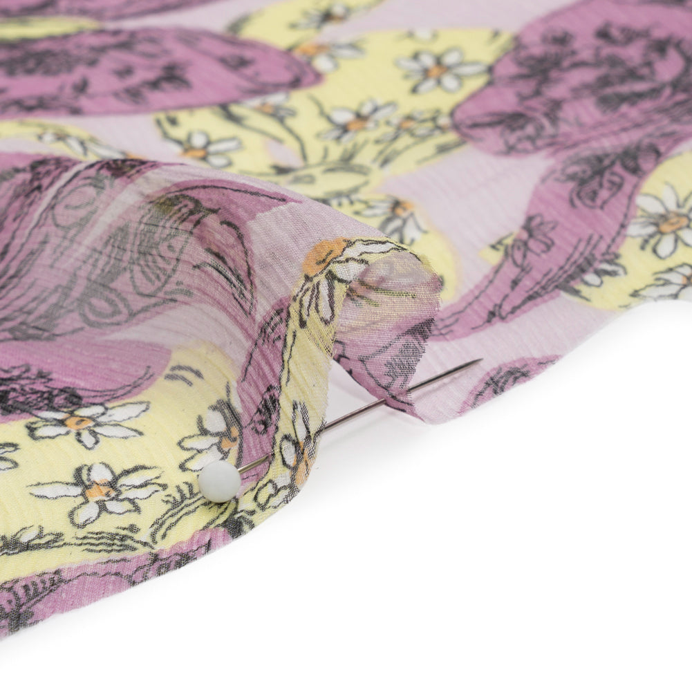 Orchid, Lemon and Lilac Floral Bows Crinkled Silk Chiffon Folded