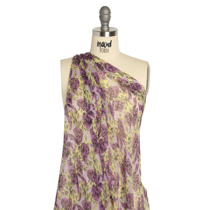 Orchid, Lemon and Lilac Floral Bows Crinkled Silk Chiffon Detail