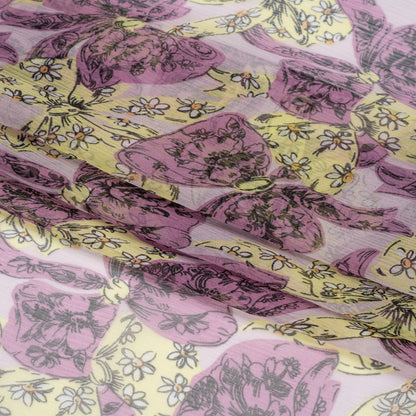 Orchid, Lemon and Lilac Floral Bows Crinkled Silk Chiffon Full