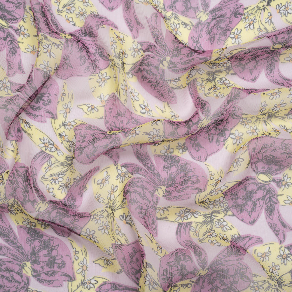 Orchid, Lemon and Lilac Floral Bows Crinkled Silk Chiffon