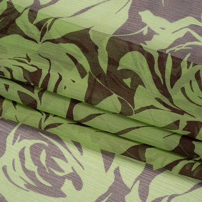 Green and Brown Rose Garden Crinkled Silk Chiffon Full