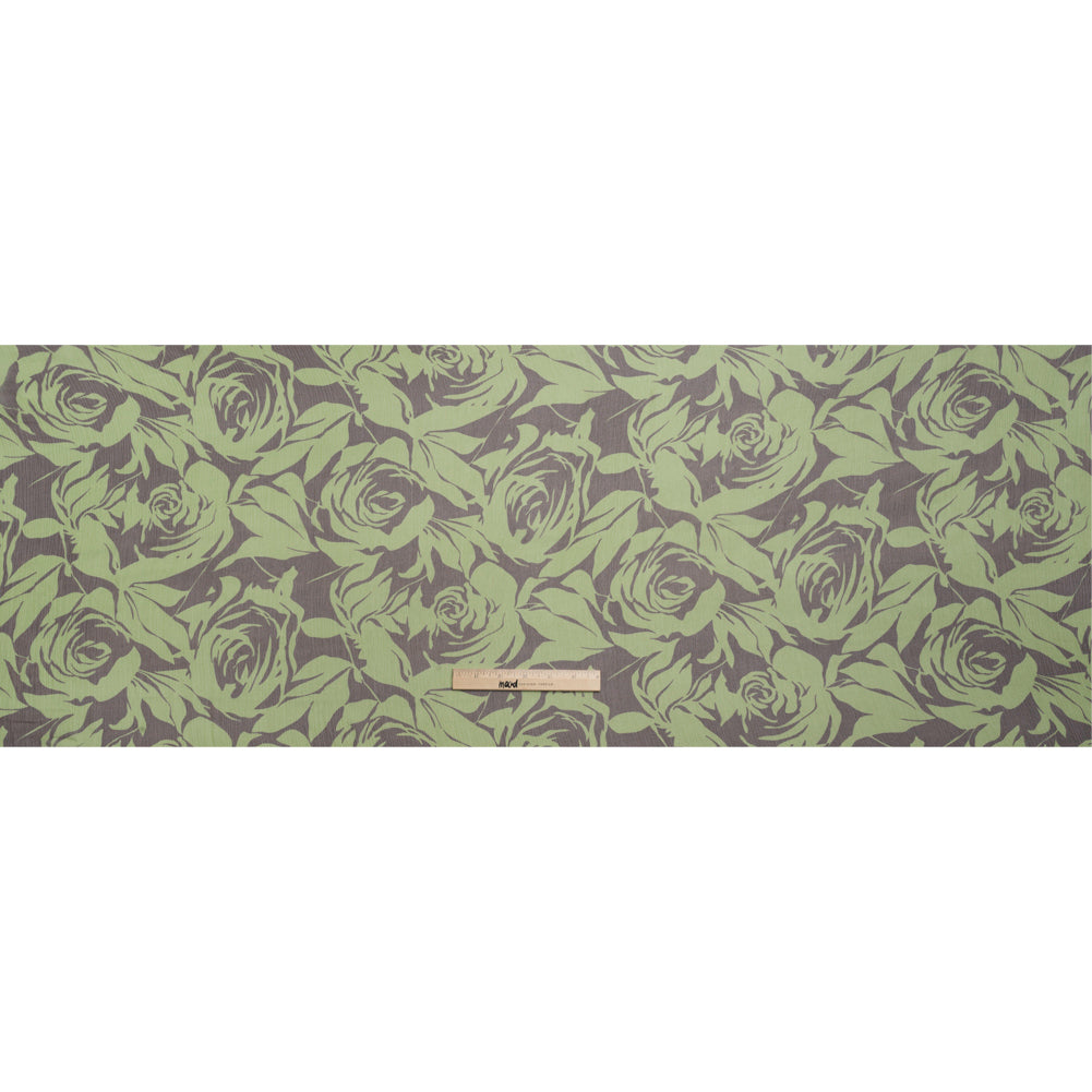 Green and Brown Rose Garden Crinkled Silk Chiffon Drape