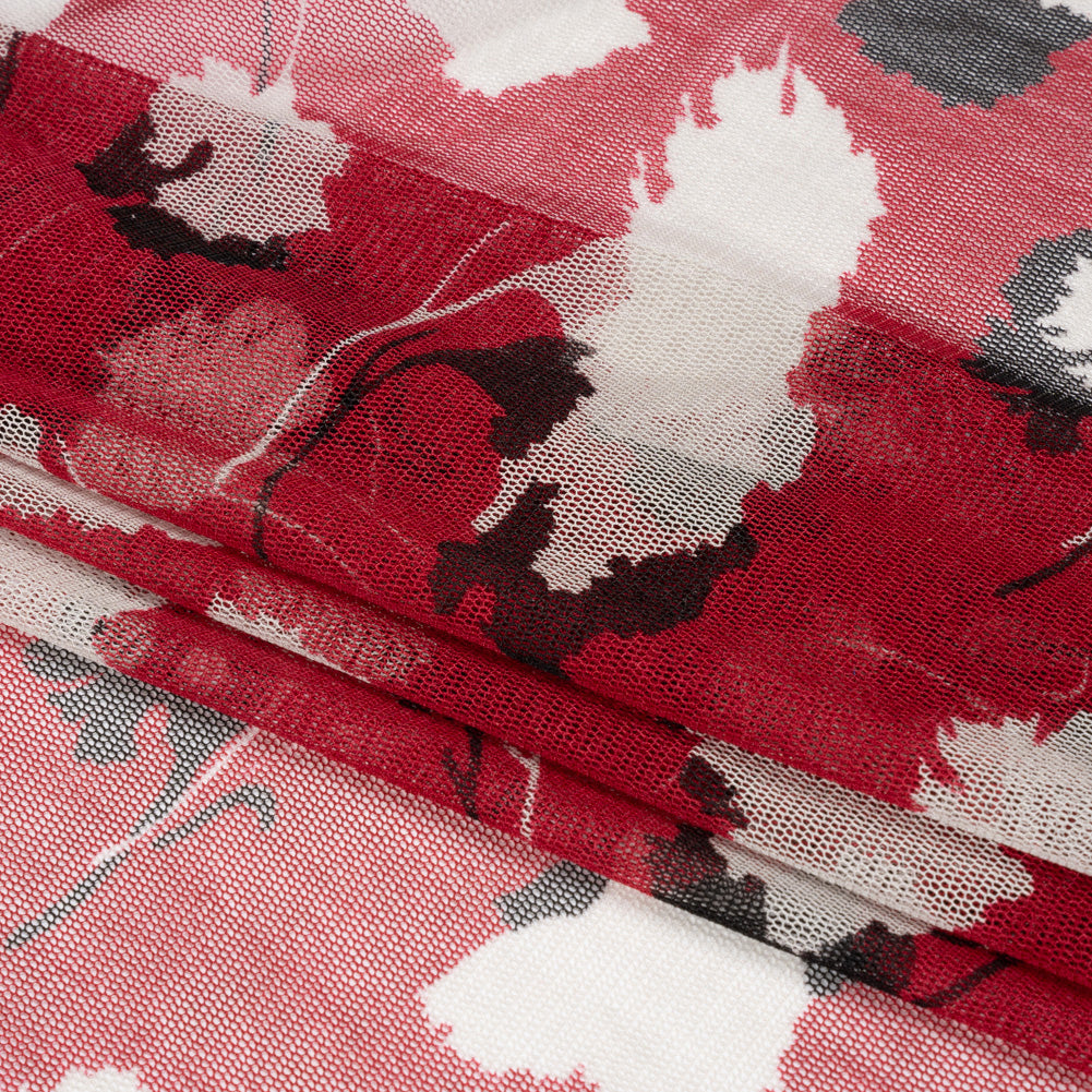 Floral Shadows Silk Tulle - Red, White and Black Full