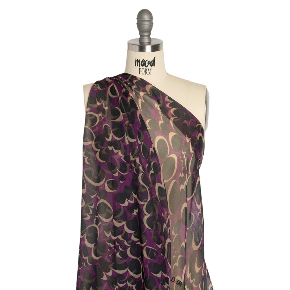 Purple, Black and Beige Webs and Dots Crinkled Silk Chiffon Detail