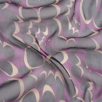 Purple, Black and Beige Webs and Dots Crinkled Silk Chiffon