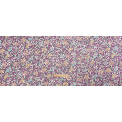 Plum, Beige and Sky Blue Garden Frolick Crinkled Silk Chiffon Drape
