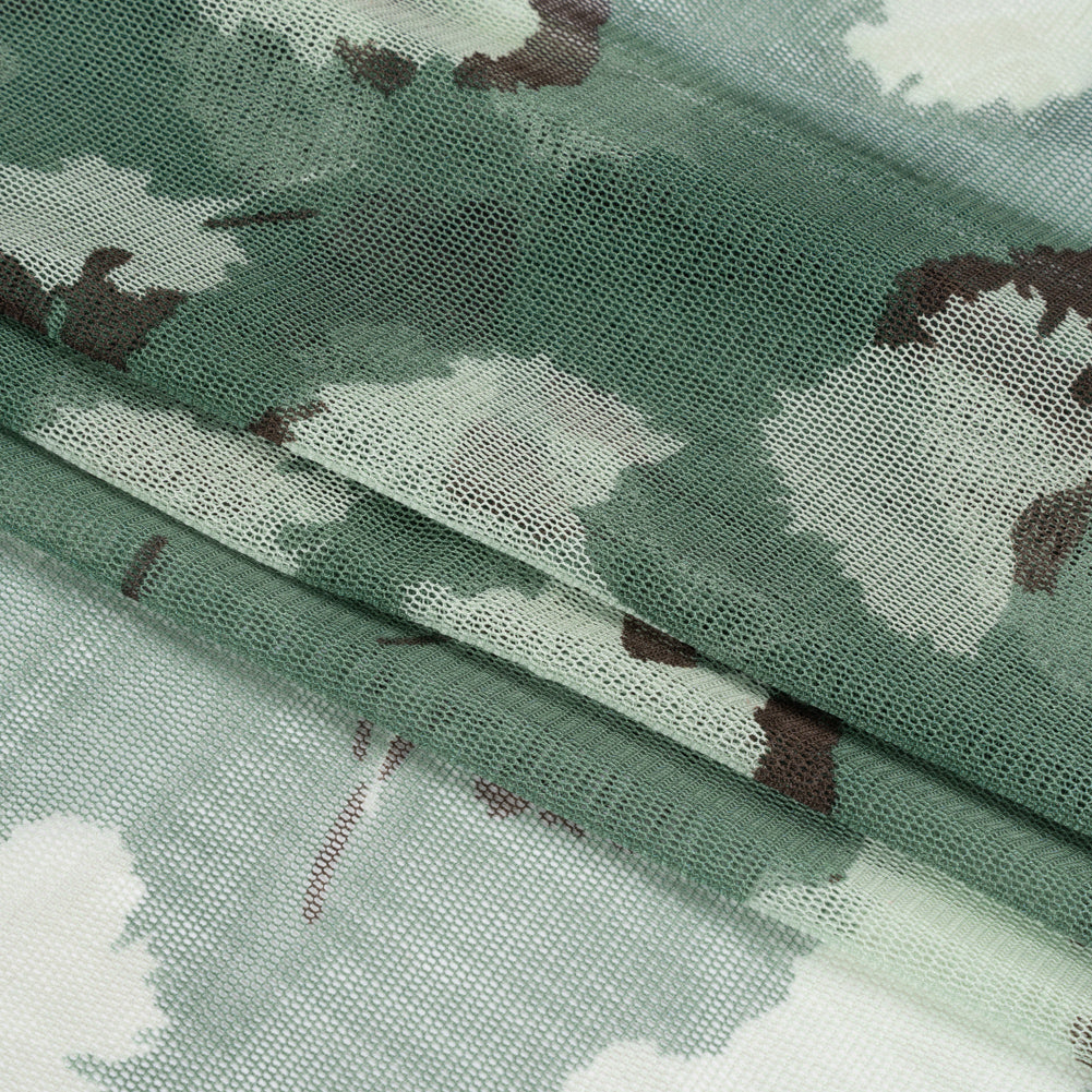 Floral Shadows Silk Tulle - Green, White and Black Full