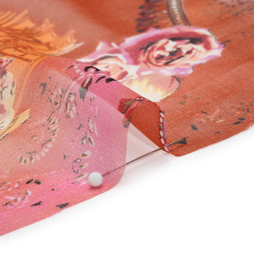 Pink, Orange and Green Vivid Traditions Silk Chiffon Folded