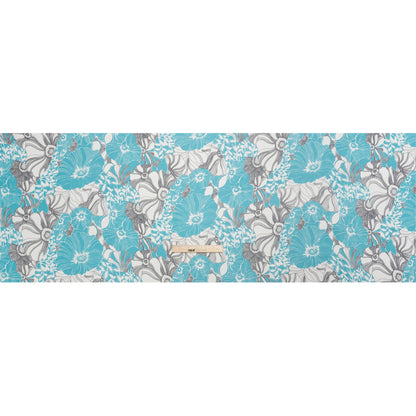 Turquoise, Black and White Tropical Floral Crinkled Silk Chiffon Drape