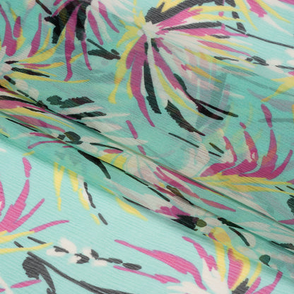 Mint, Pink and Yellow Dreamy Daisies Crinkled Silk Chiffon Full