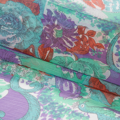 Mint, Purple and Turquoise Ornamental Gardens Crinkled Silk Chiffon Full