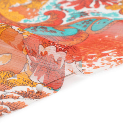 Turquoise, Peach and Orange Ornamental Gardens Crinkled Silk Chiffon Folded