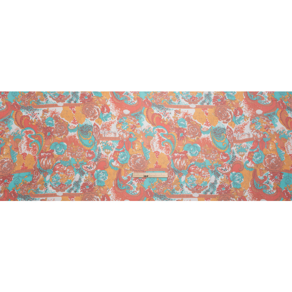 Turquoise, Peach and Orange Ornamental Gardens Crinkled Silk Chiffon Drape