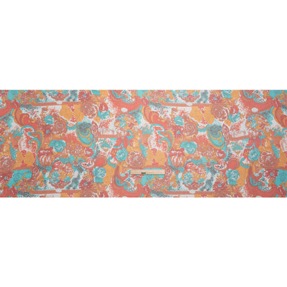 Turquoise, Peach and Orange Ornamental Gardens Crinkled Silk Chiffon Drape