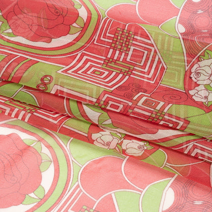 Red and Lime Geometry and Roses Silk Chiffon Full