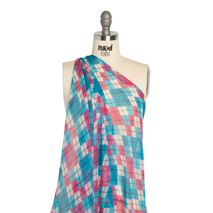 Turquoise, Pink and Cream Argyle Crinkled Silk Chiffon Detail