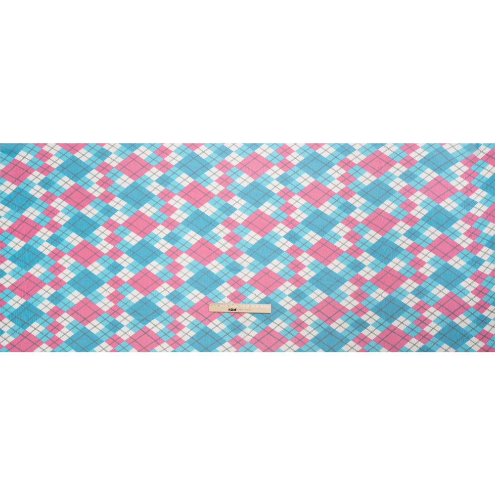 Turquoise, Pink and Cream Argyle Crinkled Silk Chiffon Drape