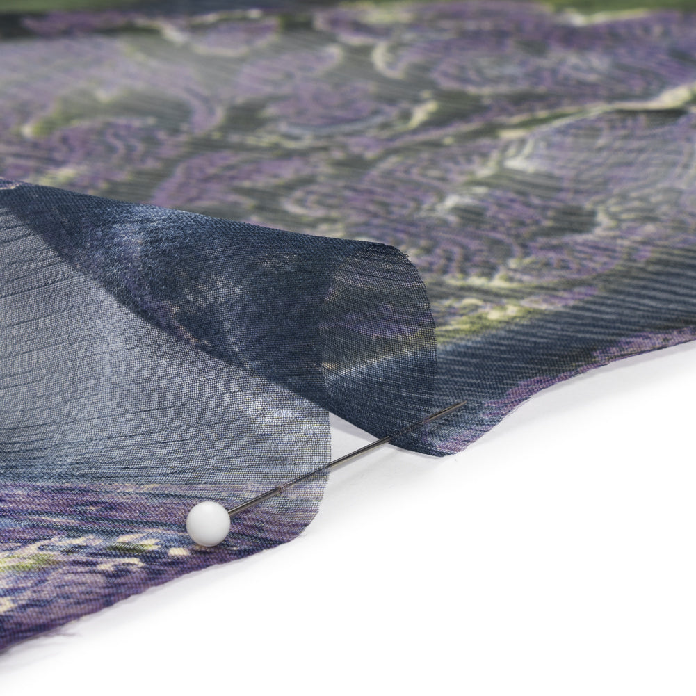 Eggplant, Olive and Plum Decorated Stripes Crinkled Silk Chiffon Folded