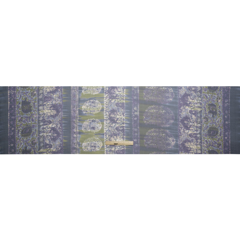 Eggplant, Olive and Plum Decorated Stripes Crinkled Silk Chiffon Drape