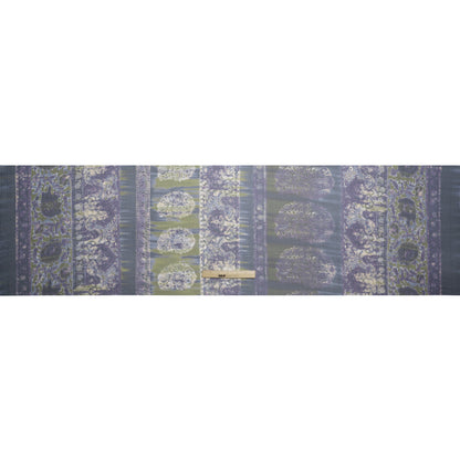 Eggplant, Olive and Plum Decorated Stripes Crinkled Silk Chiffon Drape
