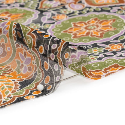 Brown, Green and Orange Floral Silk Chiffon Folded
