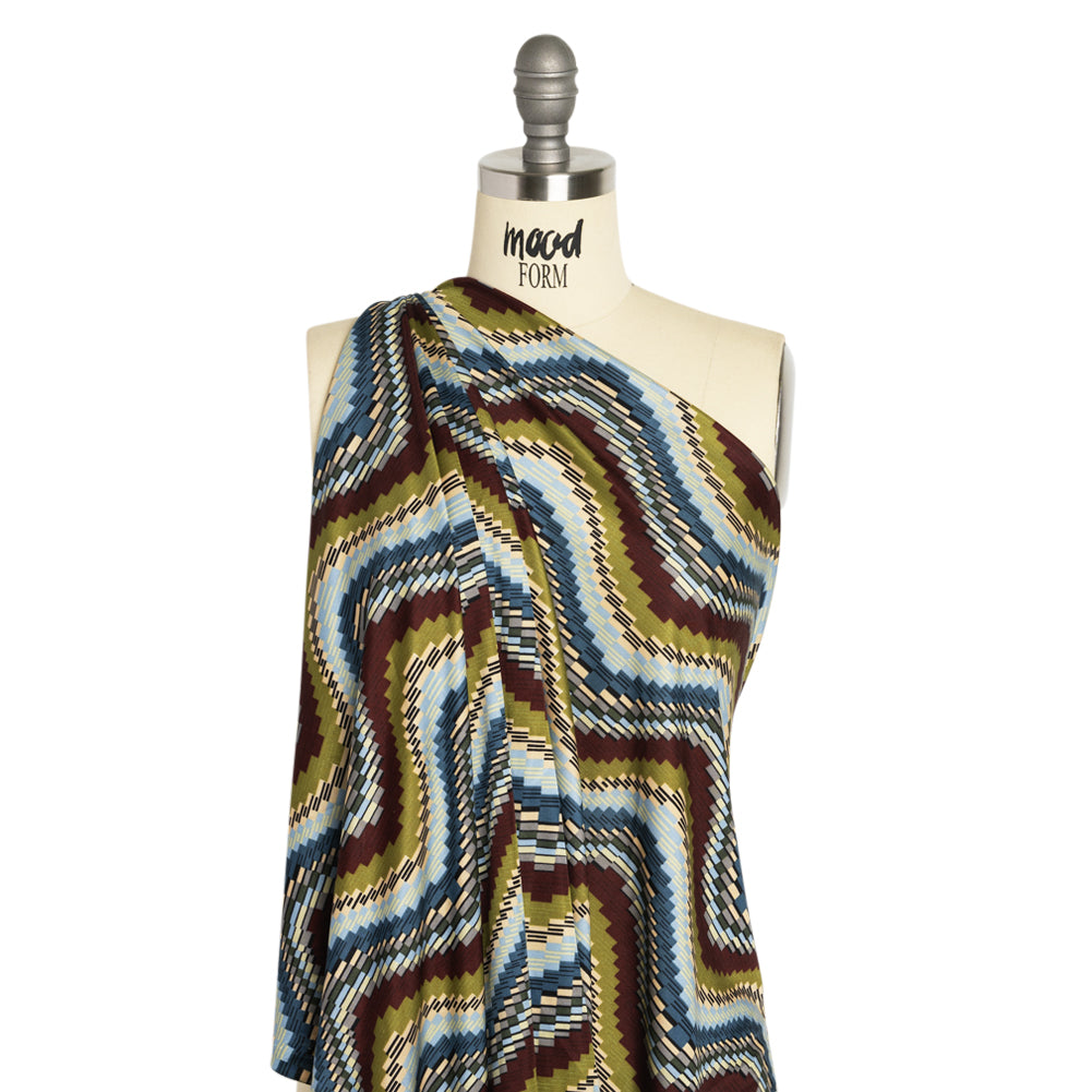 Blue, Olive and Russet Making Waves Silk Jersey Detail