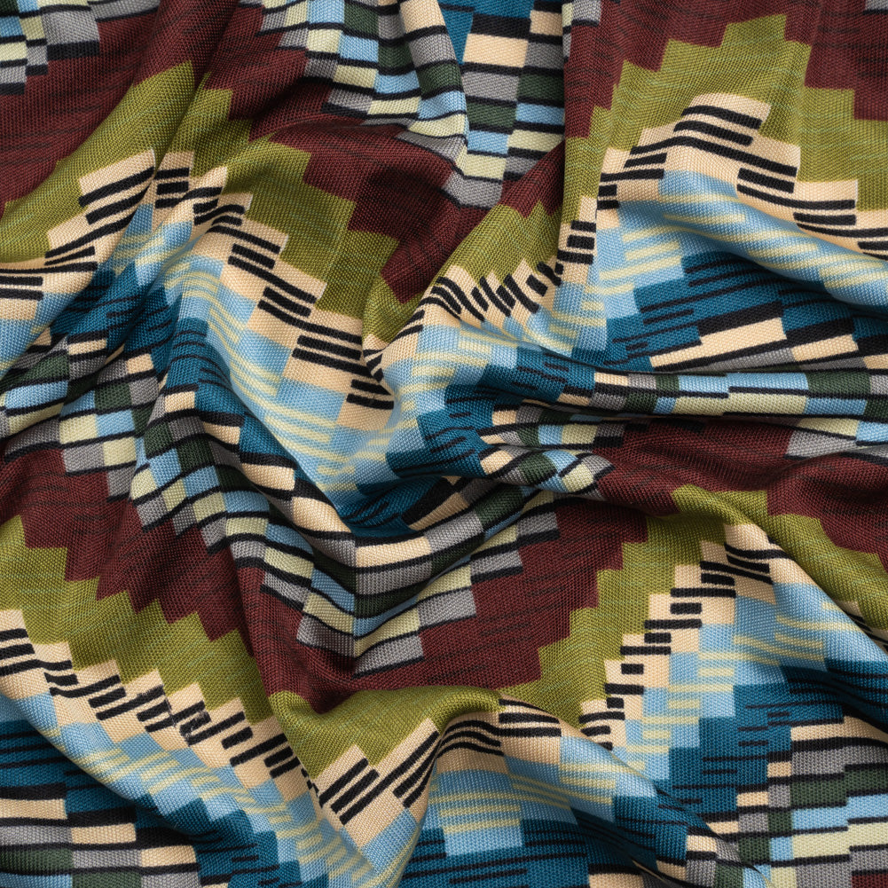 Blue, Olive and Russet Making Waves Silk Jersey