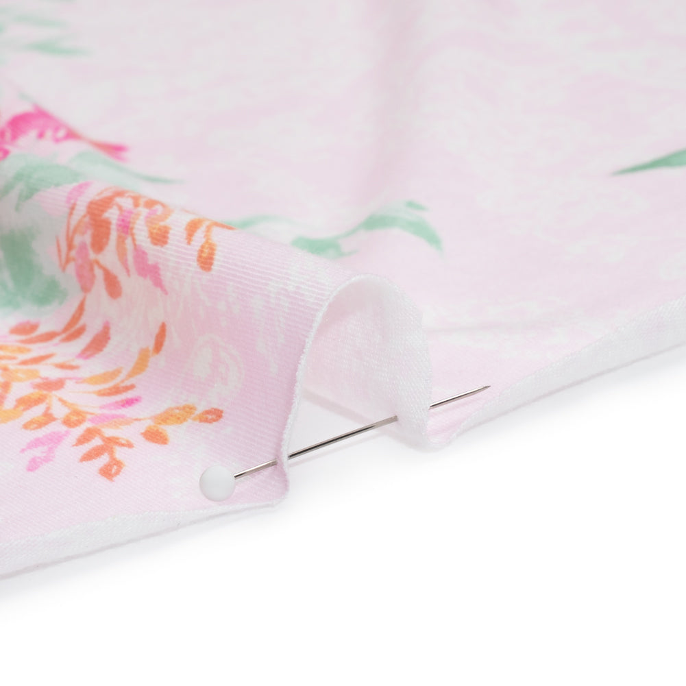 Cotton and Polyester Jersey - Pink Floral Over Paisley Detail
