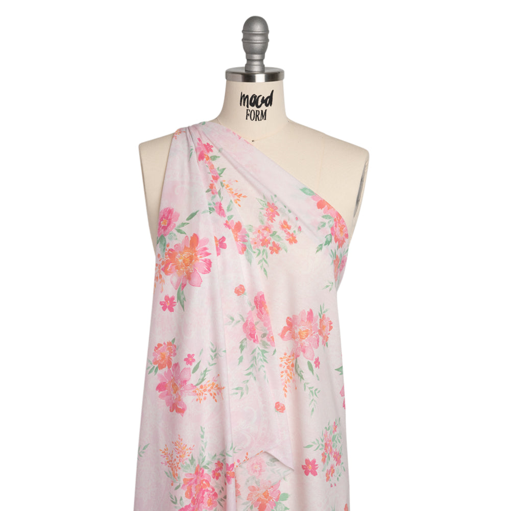 Cotton and Polyester Jersey - Pink Floral Over Paisley Drape