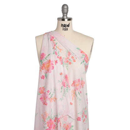 Cotton and Polyester Jersey - Pink Floral Over Paisley Drape