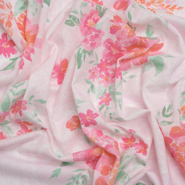 Cotton and Polyester Jersey - Pink Floral Over Paisley