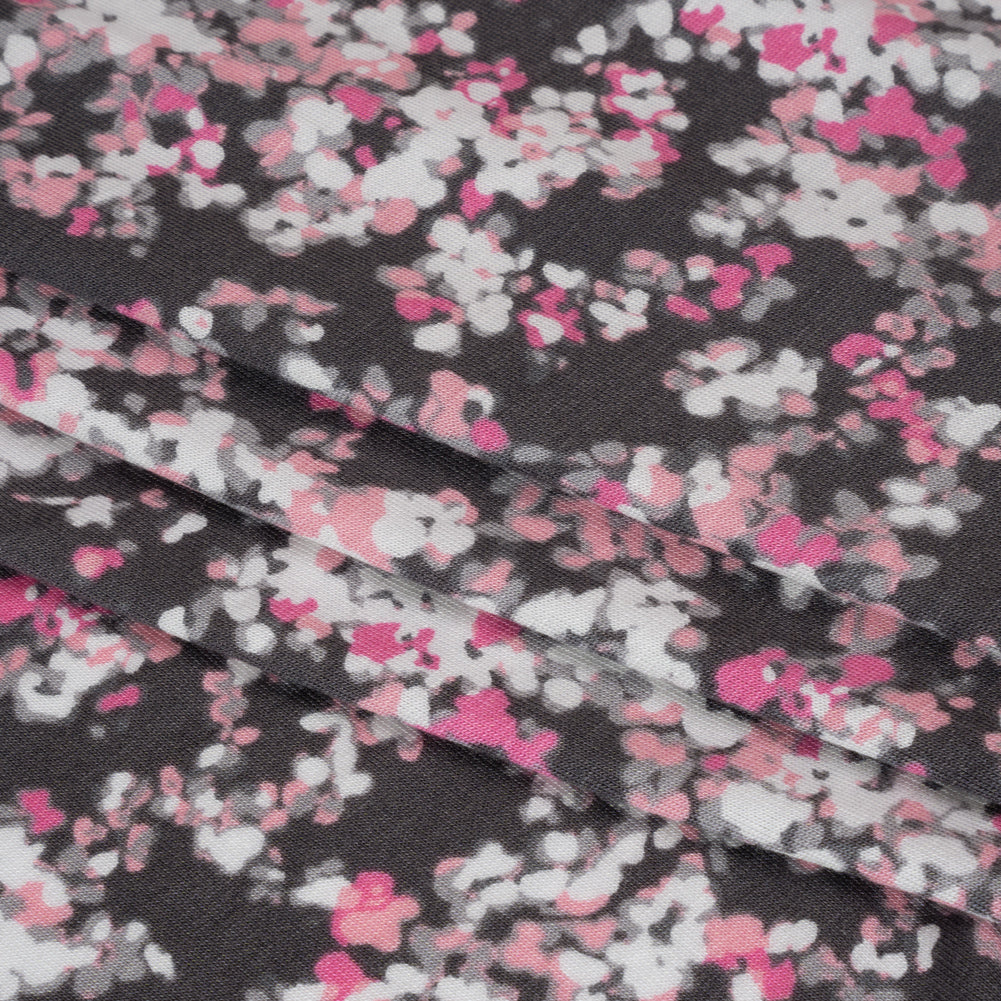 Stretch Rayon Jersey - Pink and Charcoal Gray Floral Folded