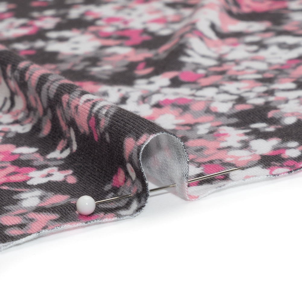 Stretch Rayon Jersey - Pink and Charcoal Gray Floral Detail