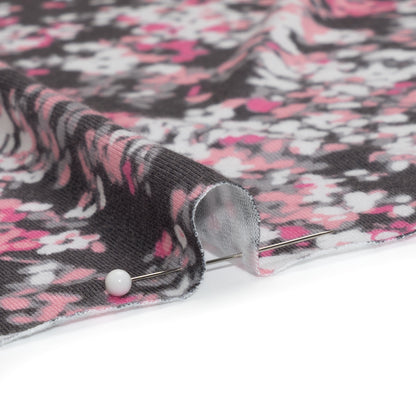 Stretch Rayon Jersey - Pink and Charcoal Gray Floral Detail
